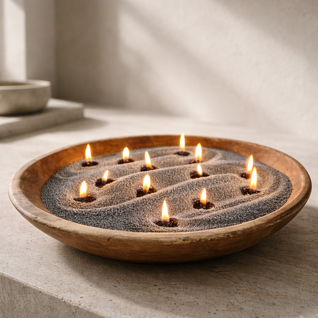 Cuenco madera + vela perlada
