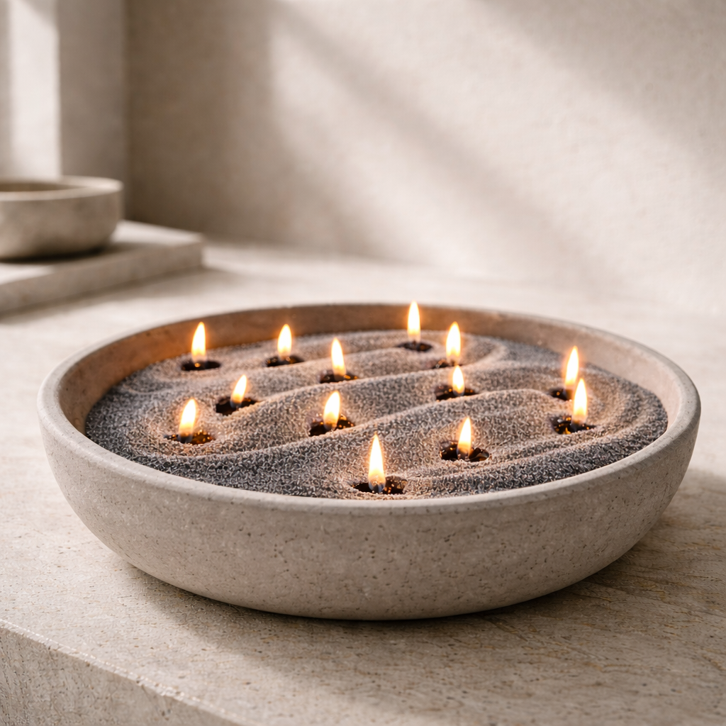 Cuenco cemento + vela perlada